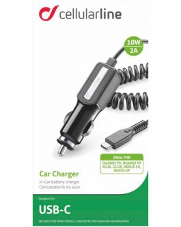 Cavo Accendisigari Cellularline Caricabatterie da auto USB Type-C 10W connettore USB-C Nero