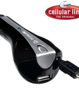 Caricatore cellulare da auto con cavo retrattile e presa usb supplementare cellularline