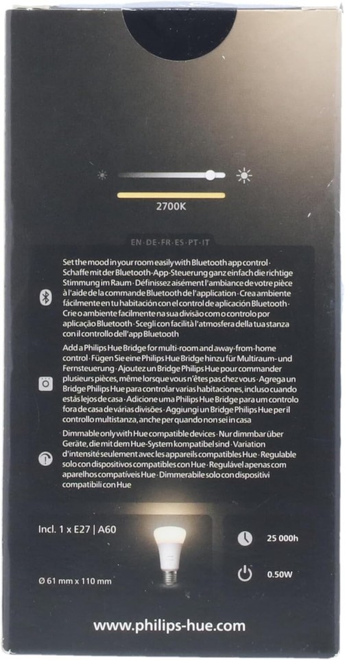 Lampadina PHILIPS Hue White LED Smart, Bluetooh, E27 Controllo Vocale Alexa 9W - Image 3
