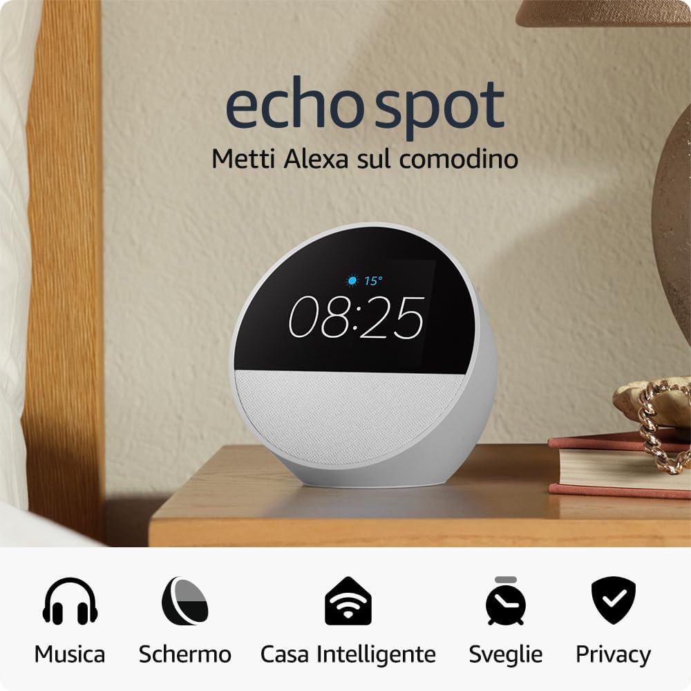 Amazon Echo Spot Alexa Ultimo Modello Sveglia Smart Wi-Fi suono potente Bianco - Image 3