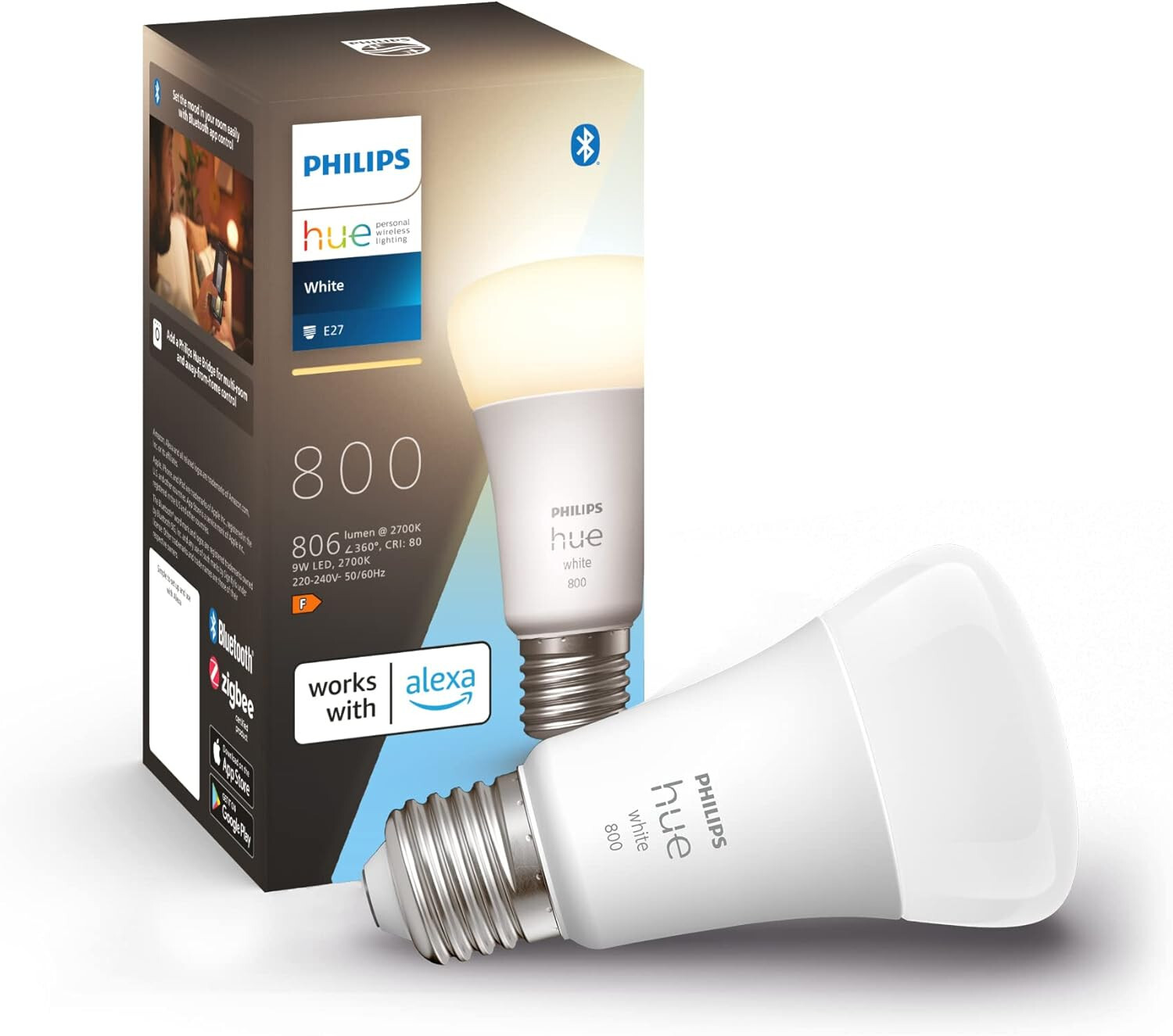 Lampadina PHILIPS Hue White LED Smart, Bluetooh, E27 Controllo Vocale Alexa 9W - Image 4